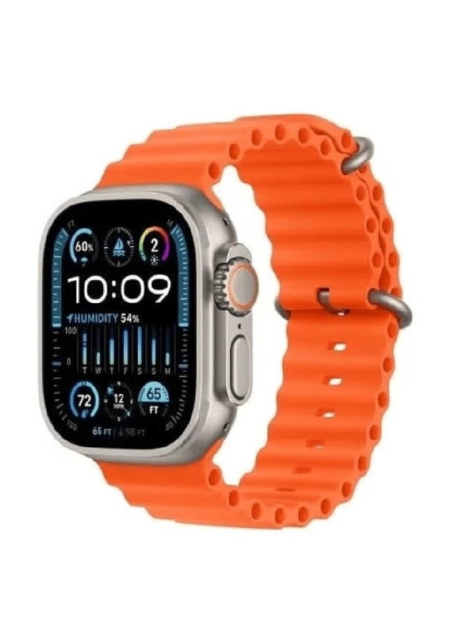 HK ساعة ذكية HK10 ULTRA 3 Series 9 (2024) Wearfit Pro، شاشة سوبر AMOLED، فتح، دردشة AI، GPS، NFC، بلوتوث 5.0، مكالمات، شحن لاسلكي - فضي/برتقالي - Image 1